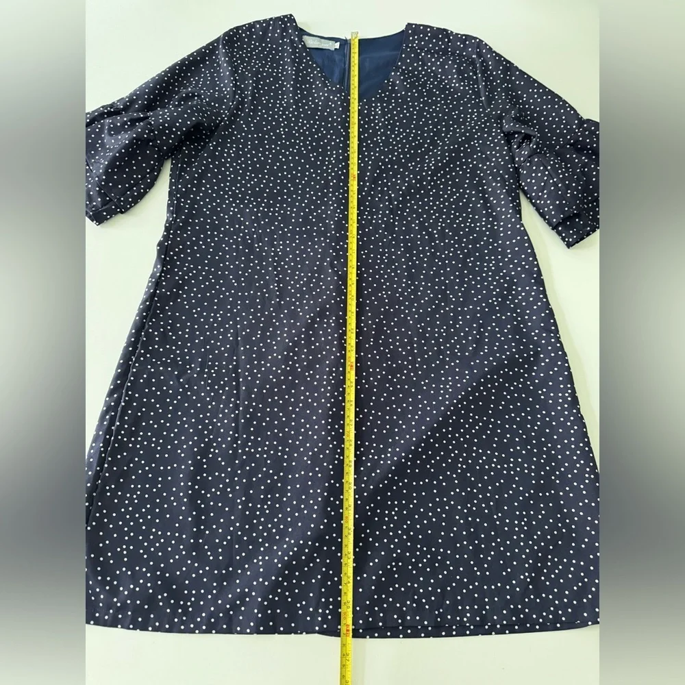 Belongsci Navy Polka Dot V-Neck Dress - Picture 10 of 10